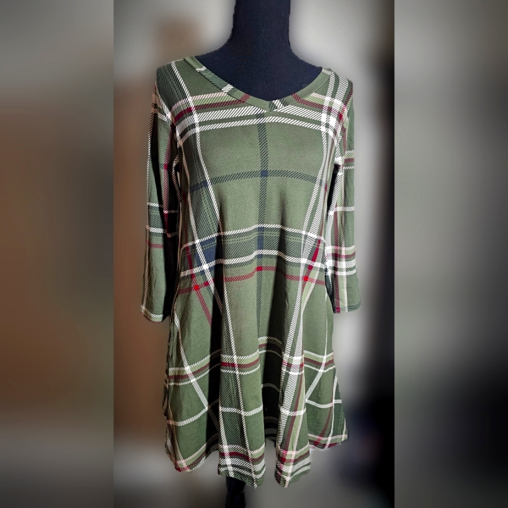 Green Plaid Tunic Dress